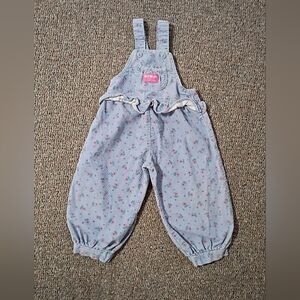 Vintage OshKosh B'gosh Blue Floral Kids Corduroy Overalls Tagged 3T Fits Like 2T